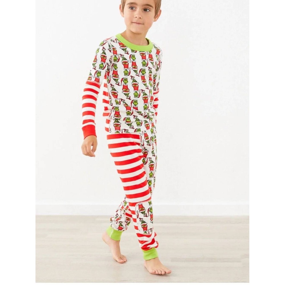 Hanna Andersson Dr Seuss The Grinch Pajamas Set Kids 12 Organic Cotton Red White
